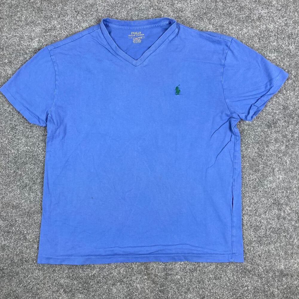 Polo Ralph Lauren T-Shirt Mens Small Blue V-Neck Classic Fit Pony Logo Cotton